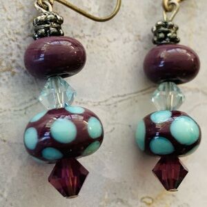 Lamp works Purple and Turquoise Glass Earrings